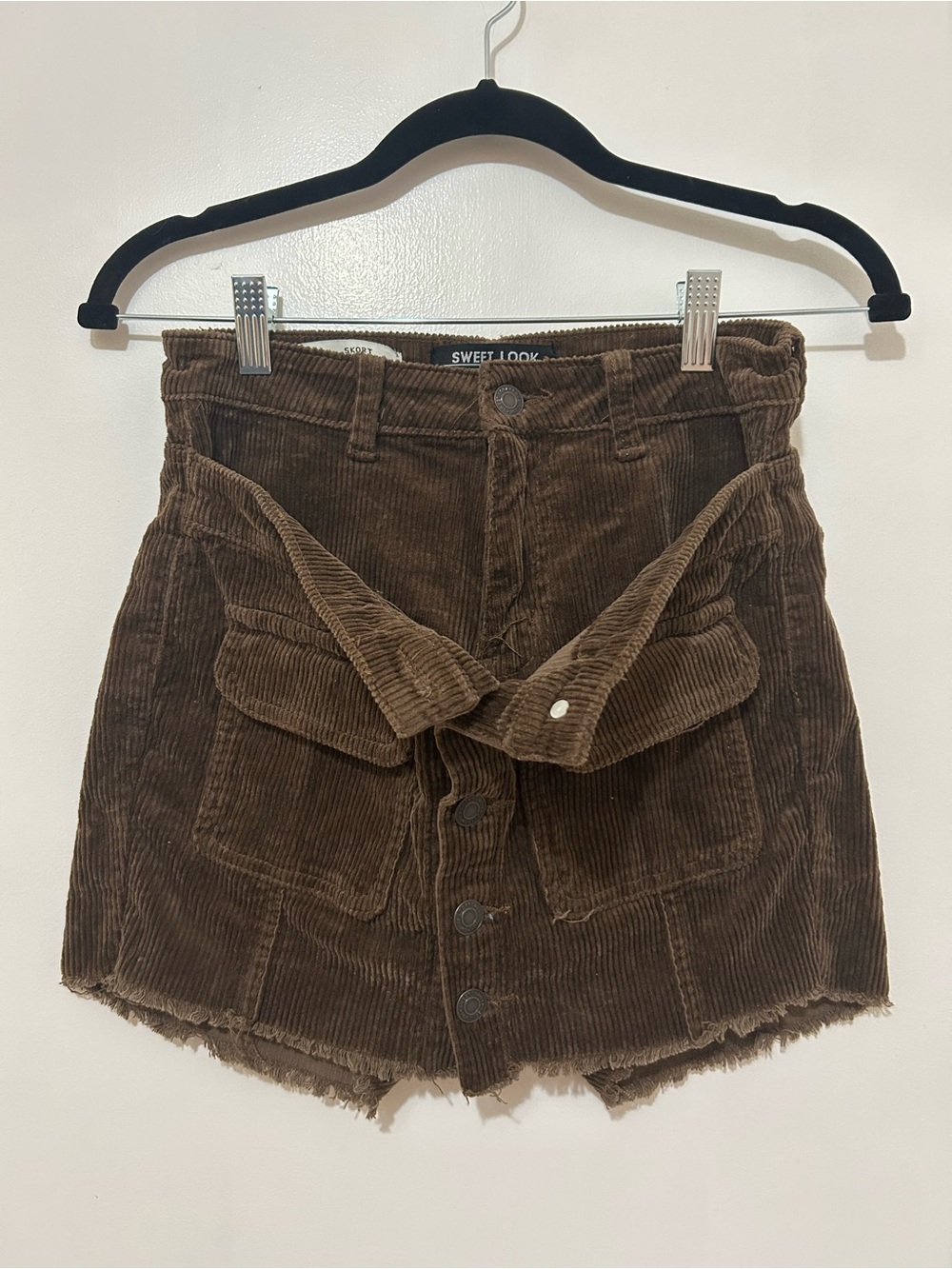 Brown Corduroy Button-Front Skort